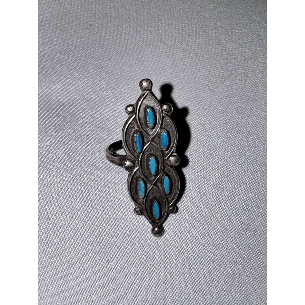 Native American Zuni Turquoise Petit Point Ring Size 6.5 Navajo